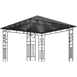 Paviljong med myggnät och ljusslinga LED 3x3x2,73m antracit