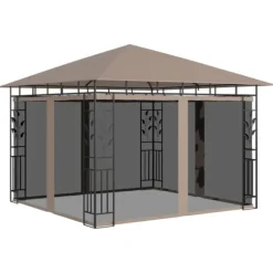 Paviljong med myggnät 3x3x2,73 m taupe 180 g/m²