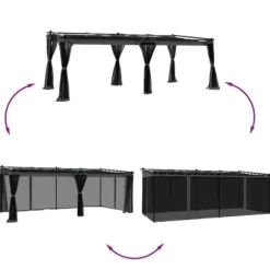 Paviljong med nätväggar - Rostbeständig Stålram | Färg: Antracit | Storlek: 6x3 m