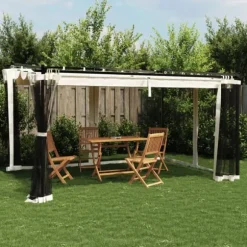 Paviljong med nätväggar gräddvit 4x3 m stål