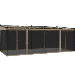 Paviljong med nätväggar taupe 6x3 m stål