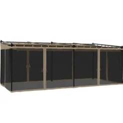 Paviljong med nätväggar taupe 6x3 m stål