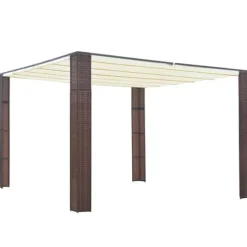 Paviljong med skjutbart tak - Utomhusgazebo i konstrotting | Färg: Brun/Gräddvit | Storlek: 300x300x220 cm