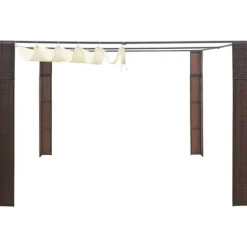 Paviljong med skjutbart tak - Utomhusgazebo i konstrotting | Färg: Brun/Gräddvit | Storlek: 300x300x220 cm