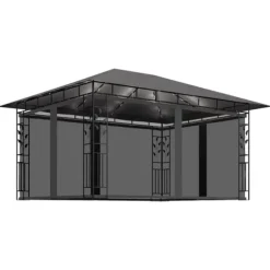 Paviljong myggnät ljusslinga LED 4x3x2,73 m antracit 180 g/m²