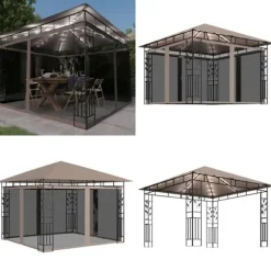 Paviljong myggnät och ljusslinga LED 3x3x2,73 m taupe 180 g/m² - Paviljong - Paviljonger - Home & Living