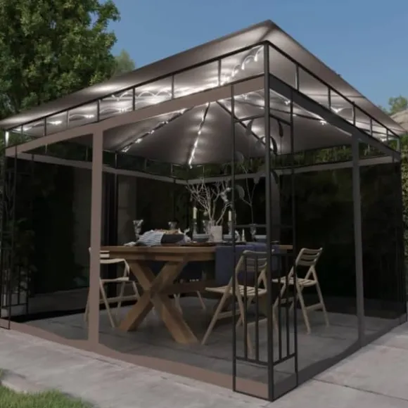 Paviljong myggnät och ljusslinga LED 3x3x2,73 m taupe 180 g/m² - Paviljong - Paviljonger - Home & Living