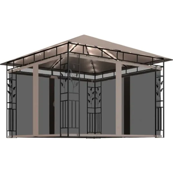 Paviljong myggnät och ljusslinga LED 3x3x2,73 m taupe 180 g/m² - Paviljong - Paviljonger - Home & Living