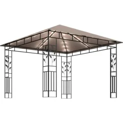 Paviljong myggnät och ljusslinga LED 3x3x2,73 m taupe 180 g/m² - Paviljong - Paviljonger - Home & Living