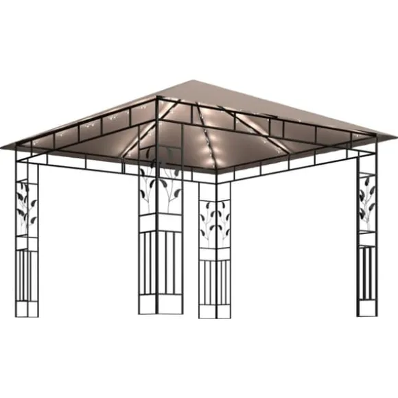 Paviljong myggnät och ljusslinga LED 3x3x2,73 m taupe 180 g/m² - Paviljong - Paviljonger - Home & Living
