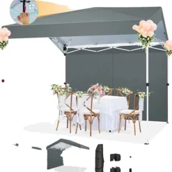 Paviljong, Vattentåligt Tyg, Justerbara Höjder,3x3m, Grå