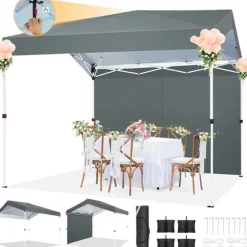 Paviljong, Vattentåligt Tyg, Justerbara Höjder,3x3m, Grå