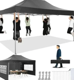 Paviljong, Vattentät, Vindskyddande, Höjdjusterbar,Svart, 3x4.5M