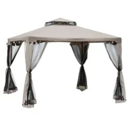 Paviljong 3x3 m med 4 sidoväggar, metall/polyester, grå – vädertålig