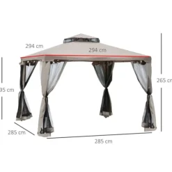 Paviljong 3x3 m med 4 sidoväggar, metall/polyester, grå – vädertålig