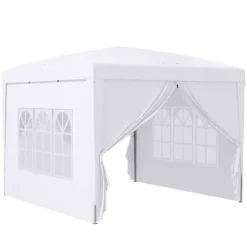 Paviljong 3x3 m med 4 sidoväggar & fönster, UV-skydd, stål/oxford, väska, vit