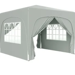 Paviljong 3x3 m pop-up, vattenavvisande, vintertålig, UV-skydd 50+, 4 sidoväggar & väska, ljusgrå