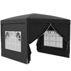 Paviljong 3x3 m, vattenavvisande och vintertålig pop-up UV-skydd 50+, 4 sidoväggar och väska, svart