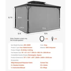 Paviljonggardiner, 283x340x203,5 cm, Grå, Polyester