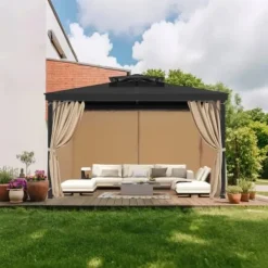 Paviljonggardiner, 340x283x203 cm, Khaki, Vattentät polyester