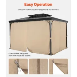 Paviljonggardiner, 340x283x203 cm, Khaki, Vattentät polyester