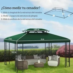 Paviljong/Gazebo Ersättningstak - 4 x 3 m - Dubbelt Tak - UV-skydd - Grön