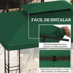 Paviljong/Gazebo Ersättningstak - 4 x 3 m - Dubbelt Tak - UV-skydd - Grön