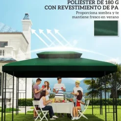 Paviljong/Gazebo Ersättningstak - 4 x 3 m - Dubbelt Tak - UV-skydd - Grön