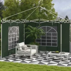 Paviljongsidor 2-pack 3x3/3x6 m, fönster & kardborre, vattentäta oxford, gröna