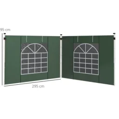 Paviljongsidor 2-pack 3x3/3x6 m, fönster & kardborre, vattentäta oxford, gröna