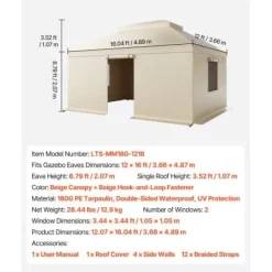 Paviljongtak, 3,66x4,87 m, Beige, PE, Förvaring för alla väder