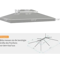 Paviljongtak 3x4 m, ersättningstak i polyester, ljusgrå, vädertåligt
