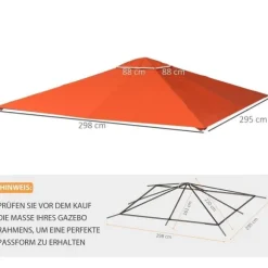 Paviljongtak 2,98x2,95 m, solskydd i polyester, orange