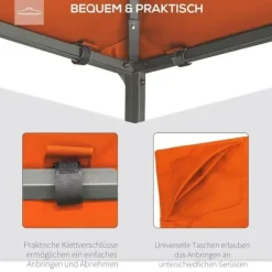 Paviljongtak 2,98x2,95 m, solskydd i polyester, orange