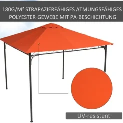 Paviljongtak 2,98x2,95 m, solskydd i polyester, orange