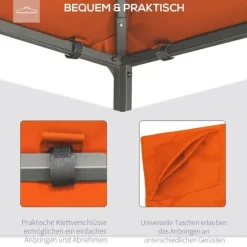 Paviljongtak 2,98x2,95 m, solskydd i polyester, orange