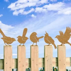 5PCS rostiga fåglar väggdekoration, utomhusdekoration i metall för trädgård och staket