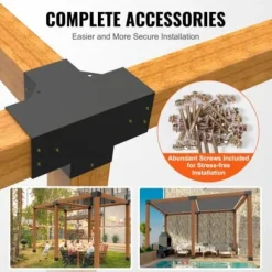 Pergola beslagssats, 4-vägs hörnbeslag 2 st, 14,2x14,2 cm, svart, stål