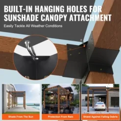 Pergola beslagssats, 4-vägs hörnbeslag 2 st, 14,2x14,2 cm, svart, stål