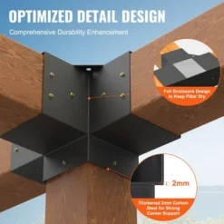 Pergola beslagssats, 4-vägs hörnbeslag 2 st, 14,2x14,2 cm, svart, stål