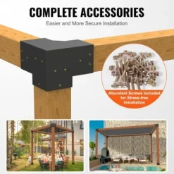 Pergola Fästesats, 3-vägs hörnfäste, 14,2x14,2 cm, Svart, Stål