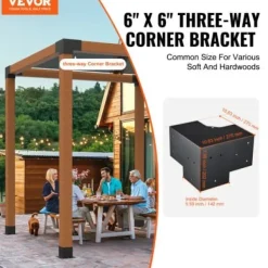 Pergola Fästesats, 3-vägs hörnfäste, 14,2x14,2 cm, Svart, Stål