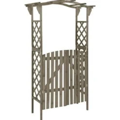 Pergola med grind 116x40x204 cm grå massivt granträ - Pergola - Trädgårdsbåge - Home & Living