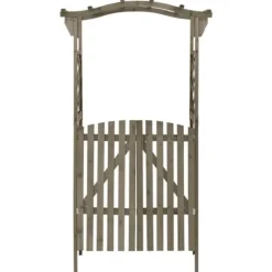 Pergola med grind 116x40x204 cm grå massivt granträ - Pergola - Trädgårdsbåge - Home & Living