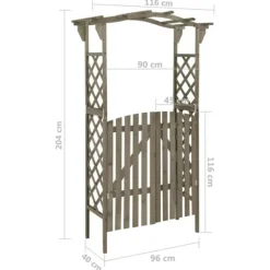 Pergola med grind 116x40x204 cm grå massivt granträ - Pergola - Trädgårdsbåge - Home & Living