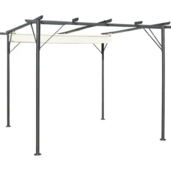 Pergola med indragbart tak gräddvit 3x3 m stål - Trädgårdsbåge - Trädgårdsbågar - Home & Living