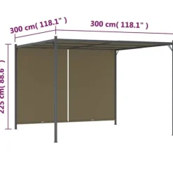 Pergola med infällbart tak 3x3 m - Justerbar utomhuslösning | Färg: Taupe | 180 g/m²
