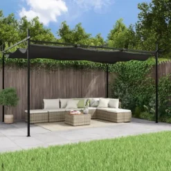 Pergola med infällbart tak antracit 395x292x230 cm