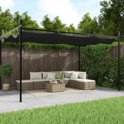 Pergola med infällbart tak antracit 395x292x230 cm
