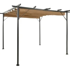 Pergola med infällbart tak taupe 3x3 m stål 180 g/m²